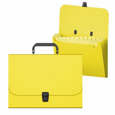 Портфель пластиковый ErichKrause® Matt Neon, с 12 отделениями, A4, желтый (в пакете по 1шт.)